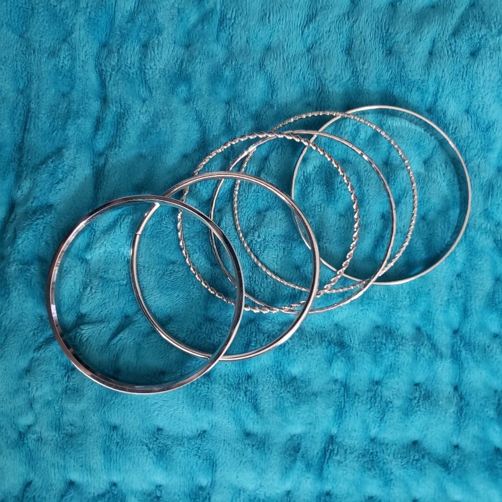 6 Pk Assorted Silver Bangle/ Bracelets